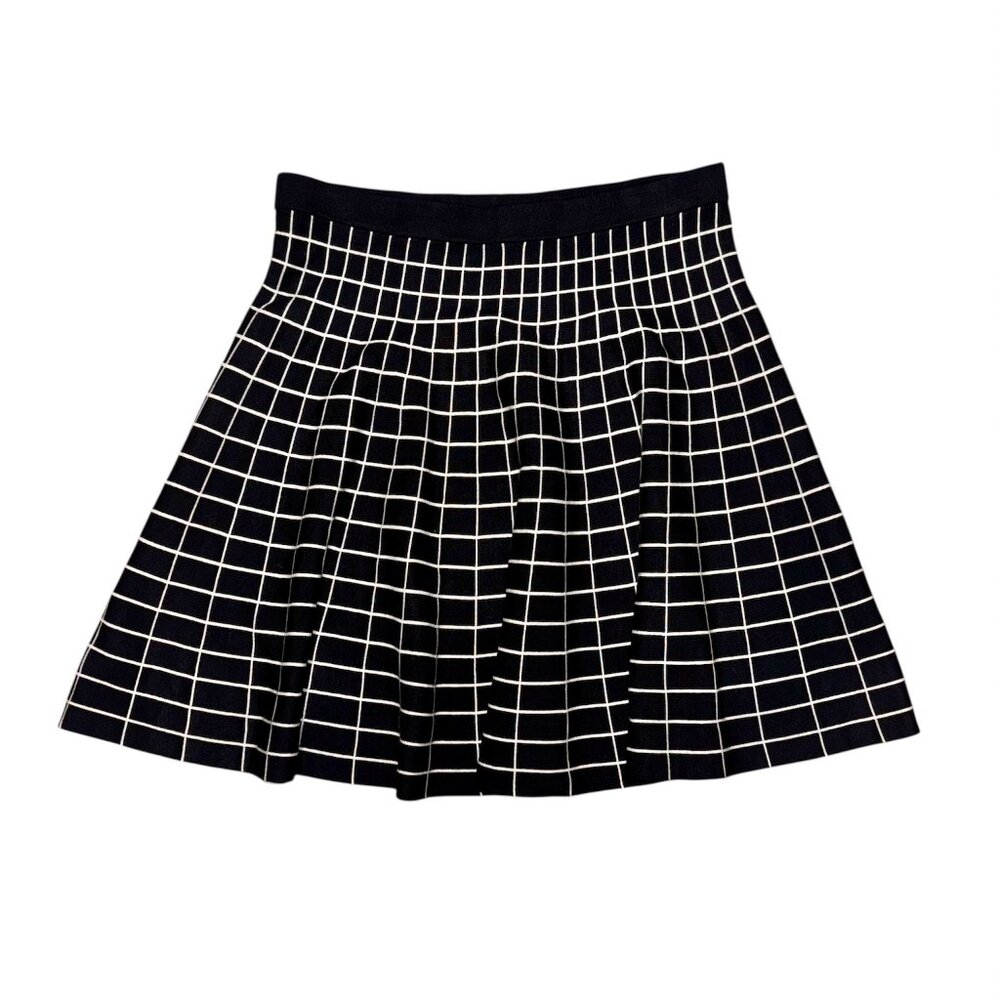 Saks Fifth Avenue Knit Pattern Mini Skirt Black Sz Large Draped Circle Women